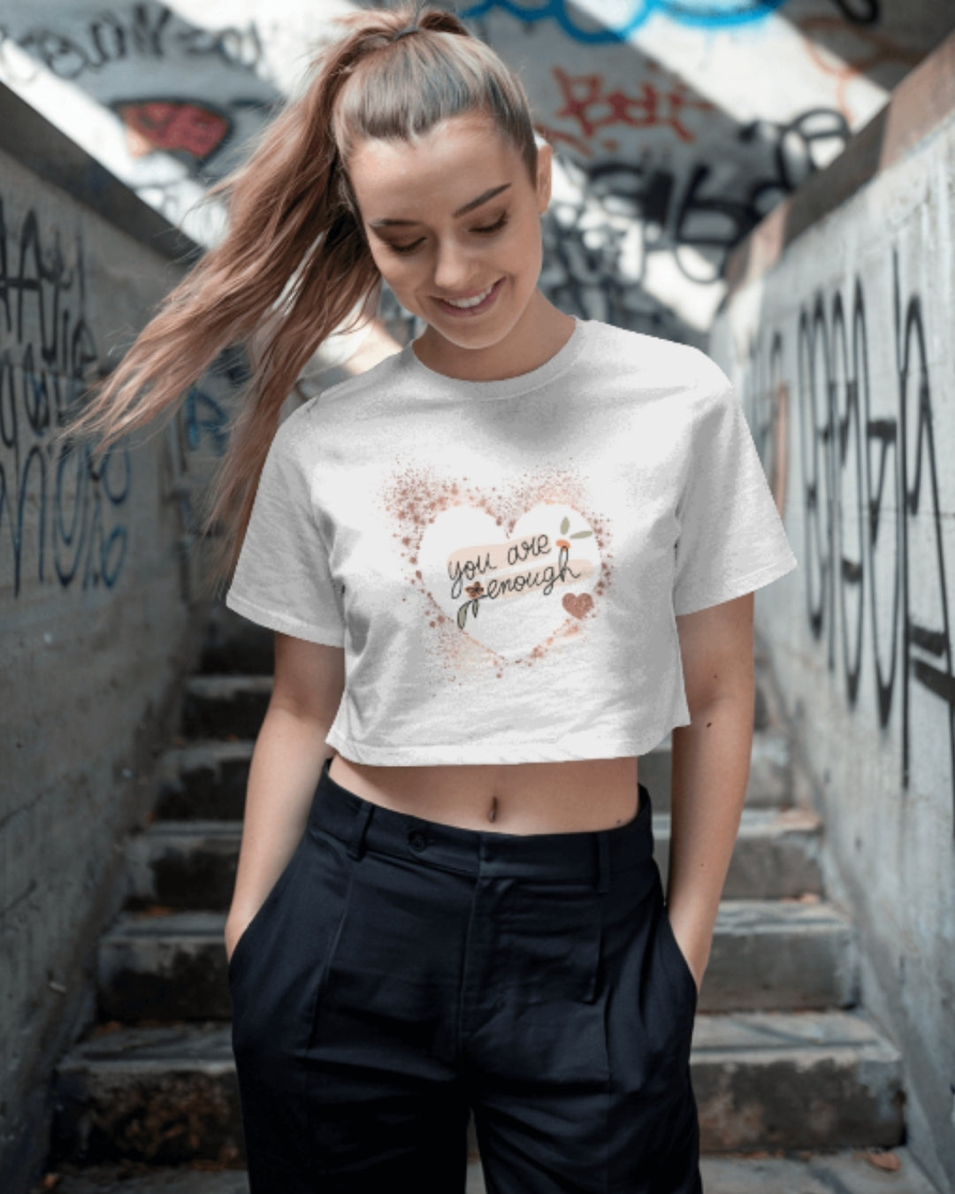 You Are Enough Crop Top | Heart Graphic Love Tee for Women
