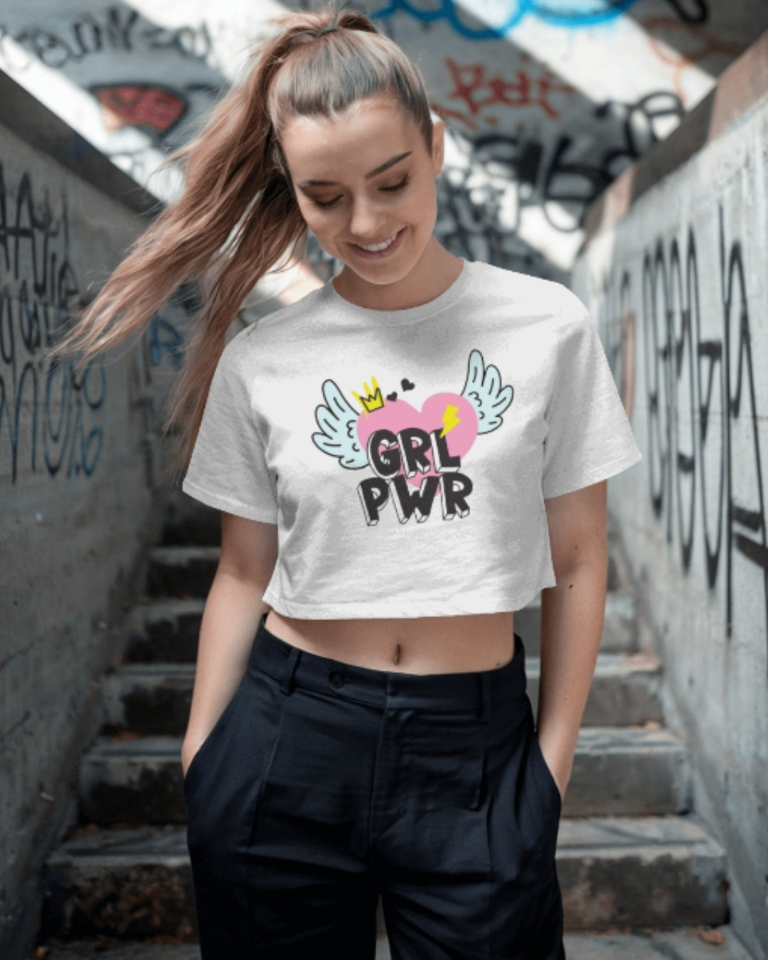 GRL PWR Crop Top for Women | Feminist Graphic Tee | Trendy Streetwear