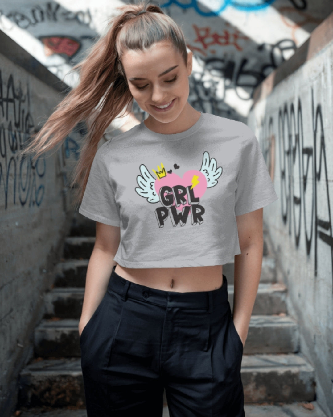 GRL PWR Crop Top for Women | Feminist Graphic Tee | Trendy Streetwear