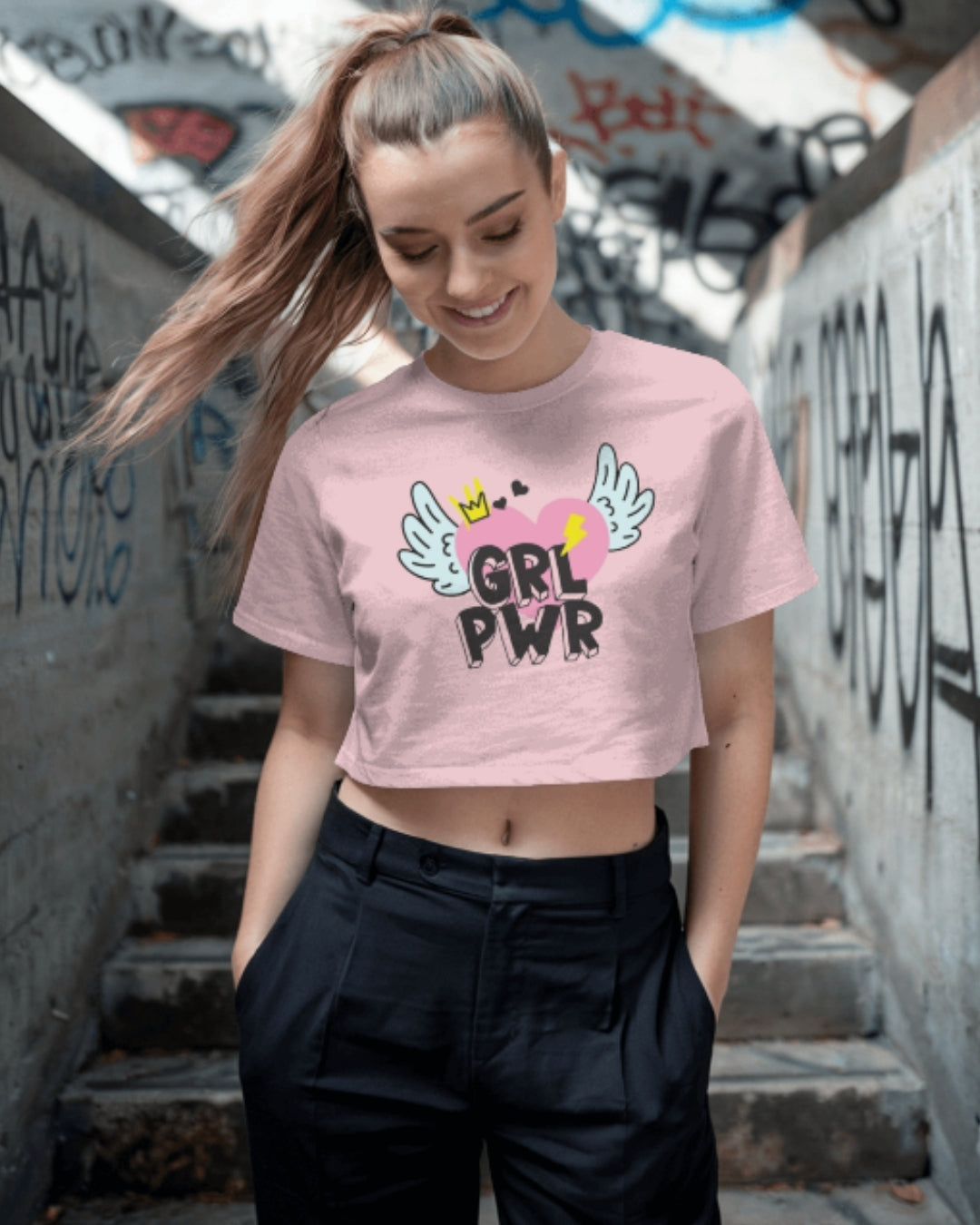 GRL PWR Crop Top for Women | Feminist Graphic Tee | Trendy Streetwear