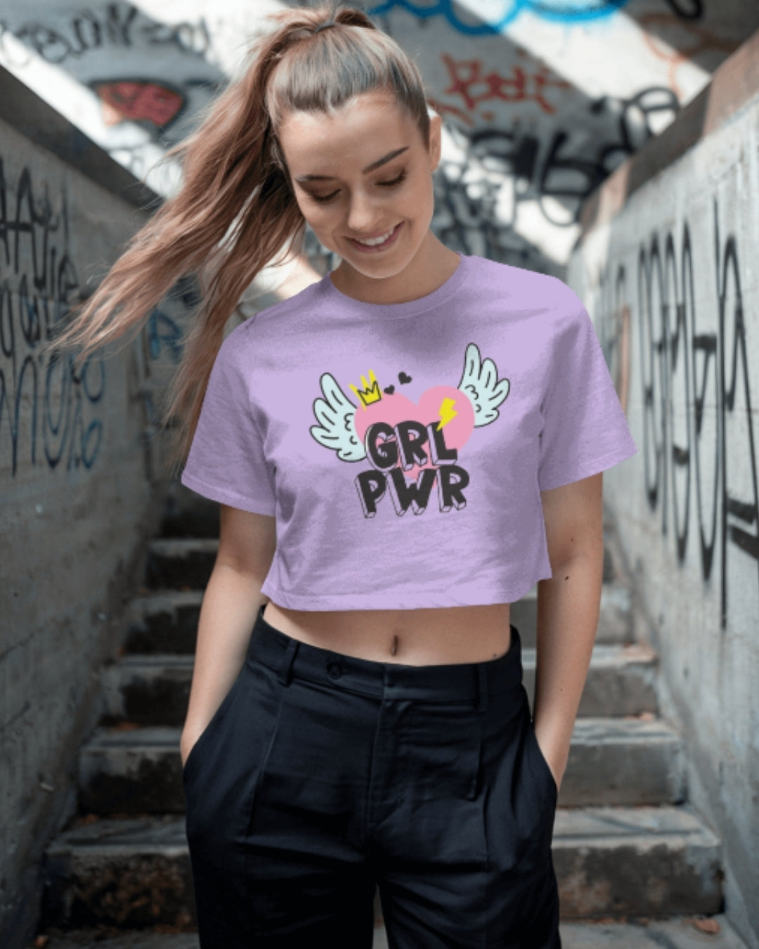 GRL PWR Crop Top for Women | Feminist Graphic Tee | Trendy Streetwear