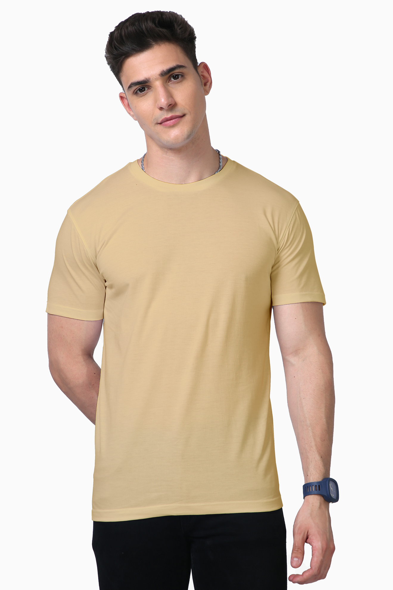 BEIGE SOLID SUPIMA COTTON TEE EVERYDAY ESSENTIAL – CLASSIC FIT IN LUXURY COTTON