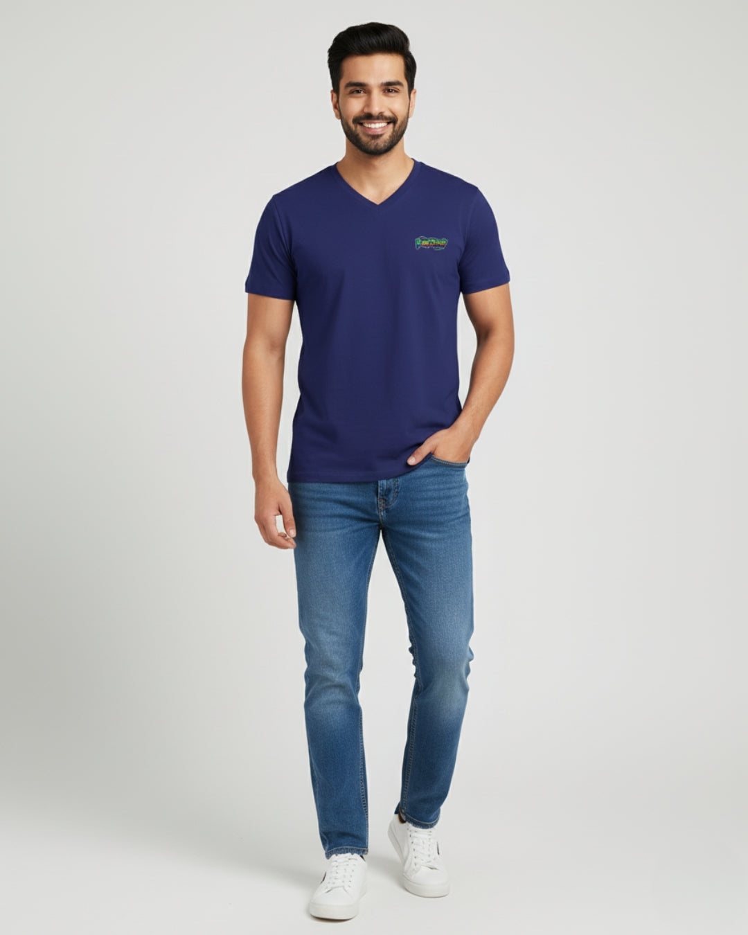 Royal Blue PopDrop Logo Unisex V-Neck Tee | Streetwear Essential