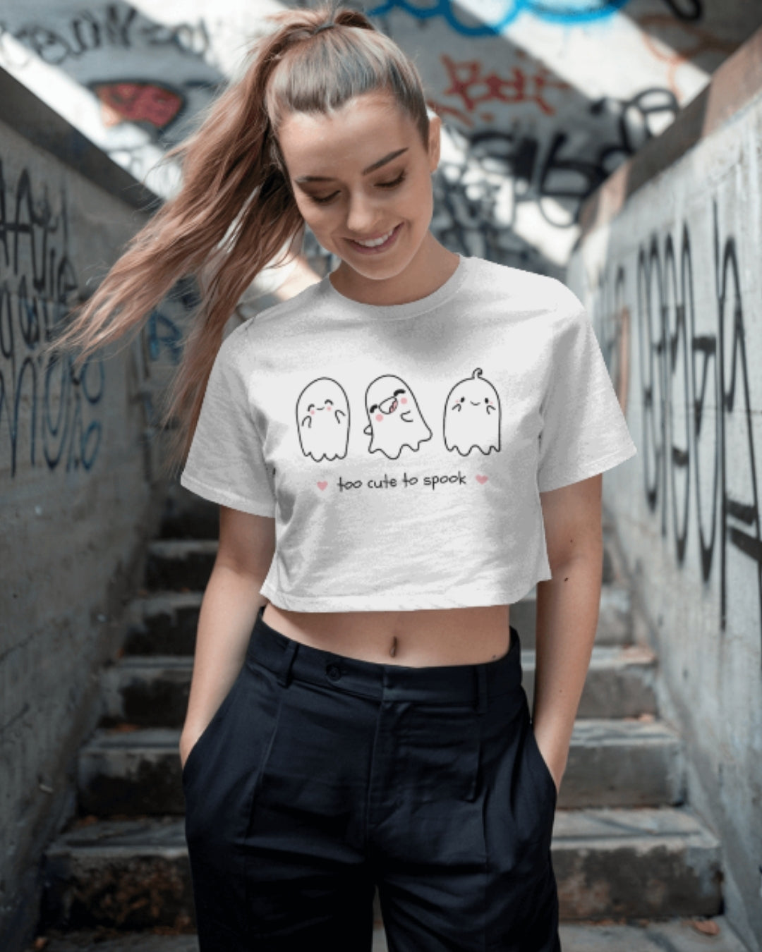 Too Cute to Spook Crop Top | Adorable Ghost Graphic Tee