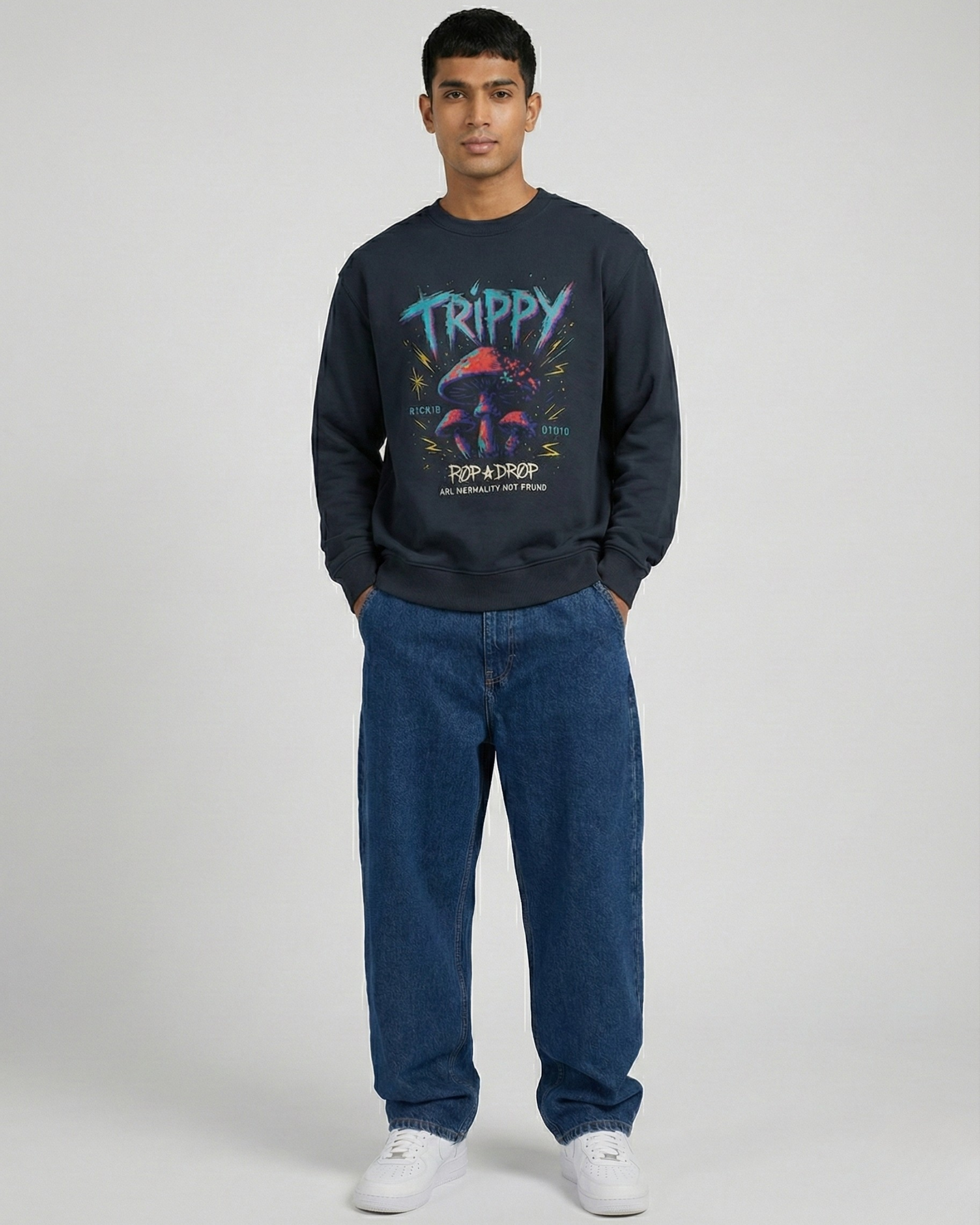 TRIPPY • Pixel Mushroom Sweatshirt | 300 GSM Cotton | Unisex Regular Fit