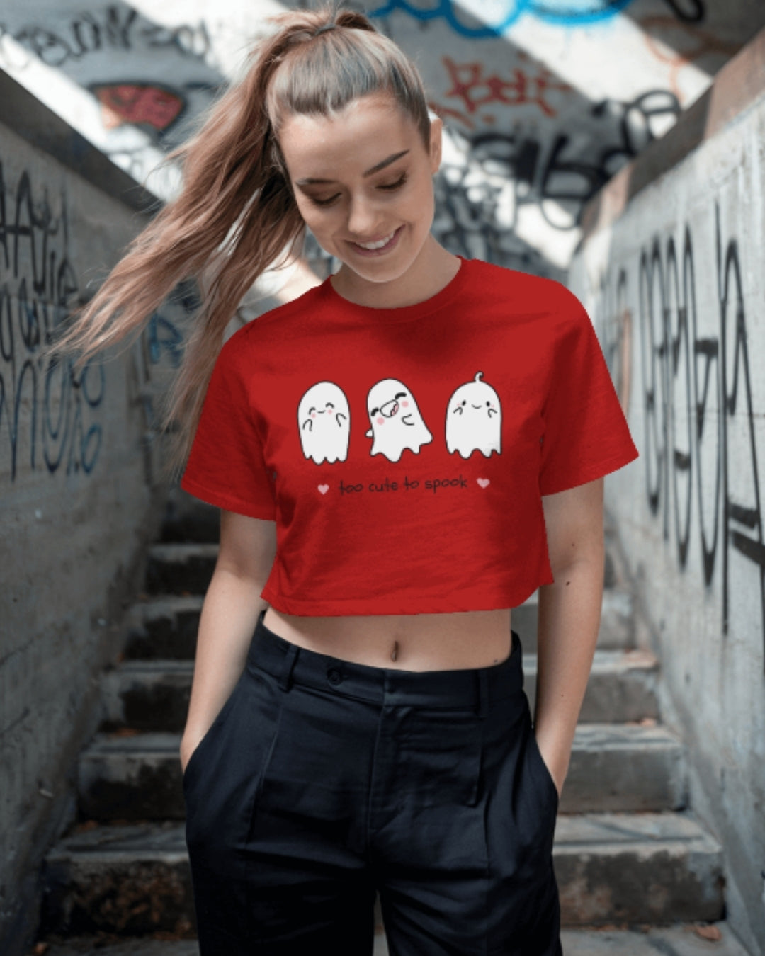 Too Cute to Spook Crop Top | Adorable Ghost Graphic Tee