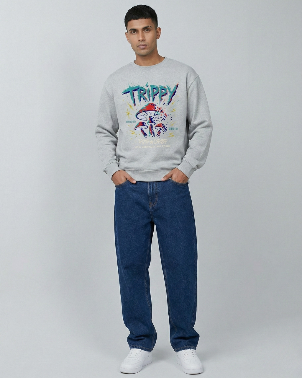TRIPPY • Pixel Mushroom Sweatshirt | 300 GSM Cotton | Unisex Regular Fit