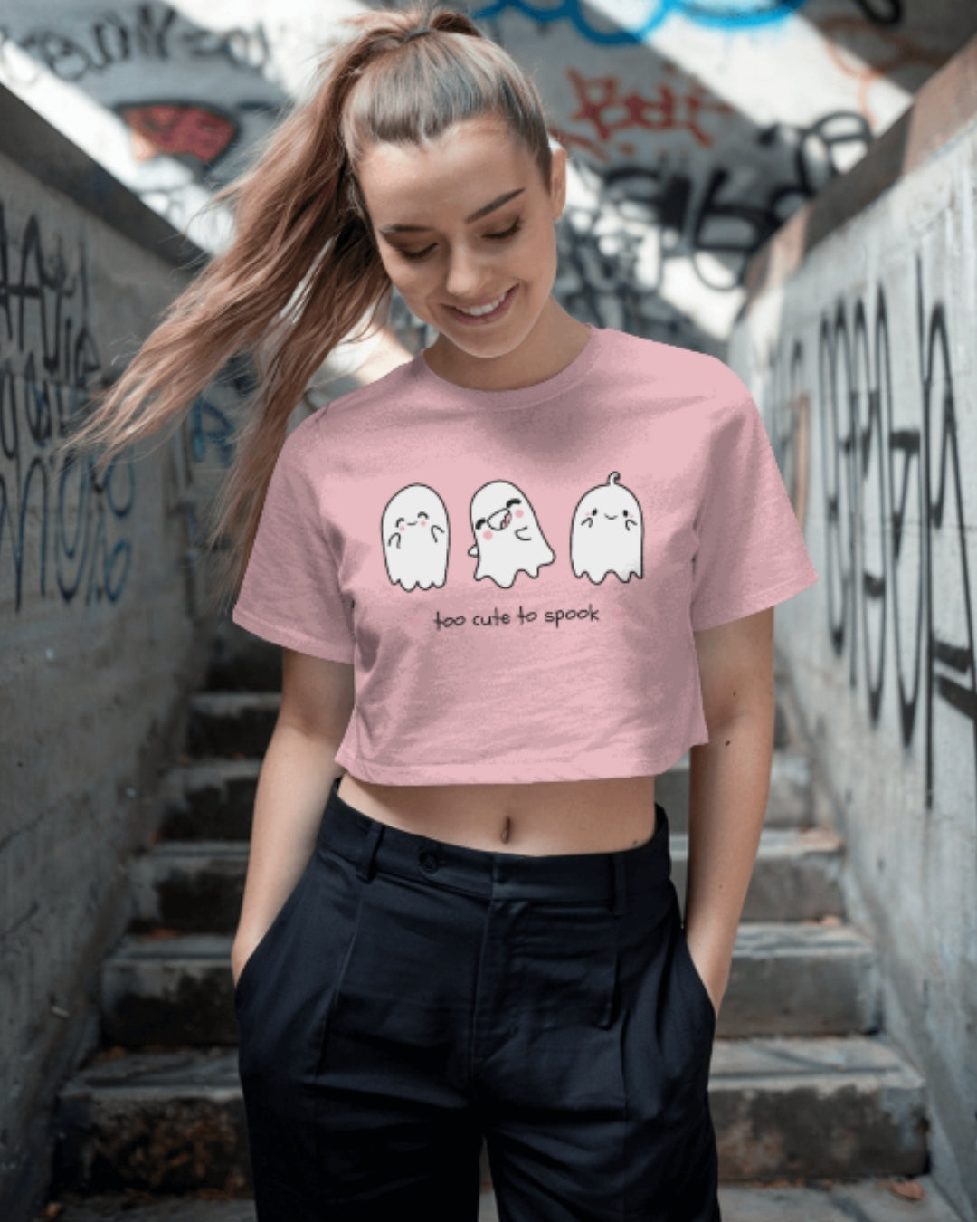 Too Cute to Spook Crop Top | Adorable Ghost Graphic Tee