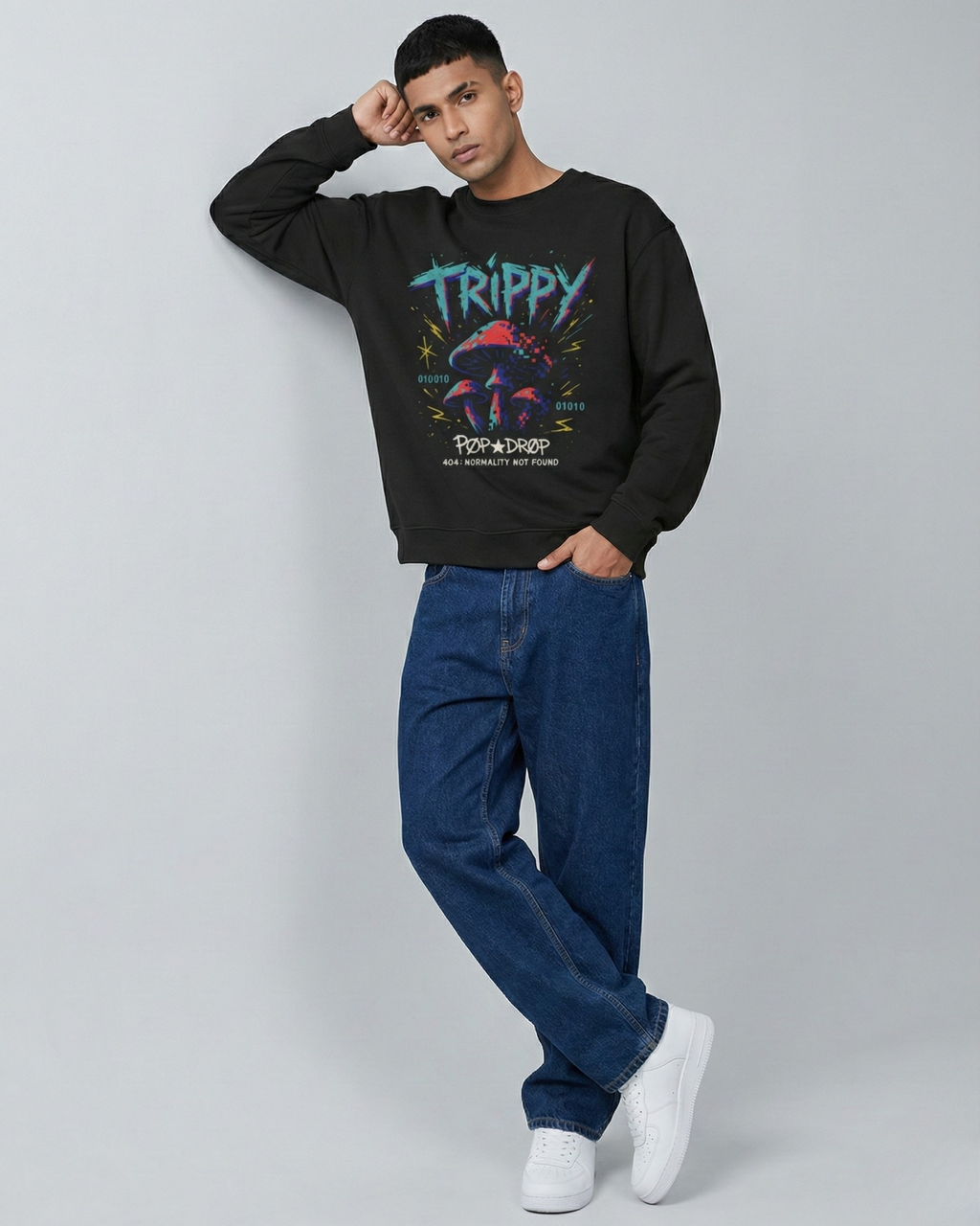 TRIPPY • Pixel Mushroom Sweatshirt | 300 GSM Cotton | Unisex Regular Fit