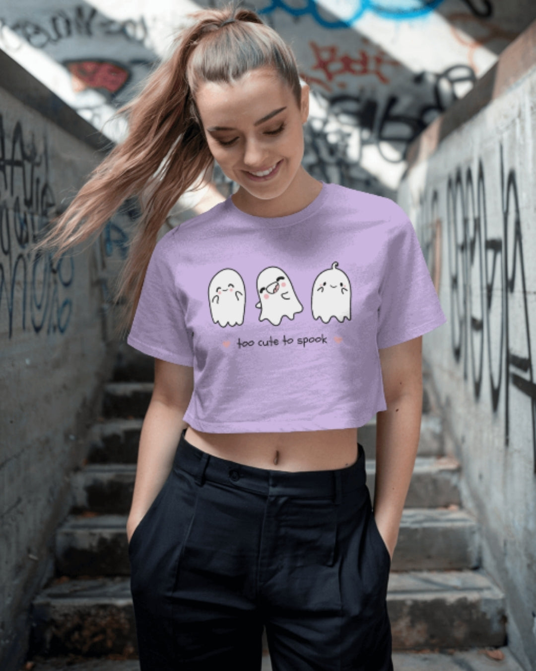 Too Cute to Spook Crop Top | Adorable Ghost Graphic Tee