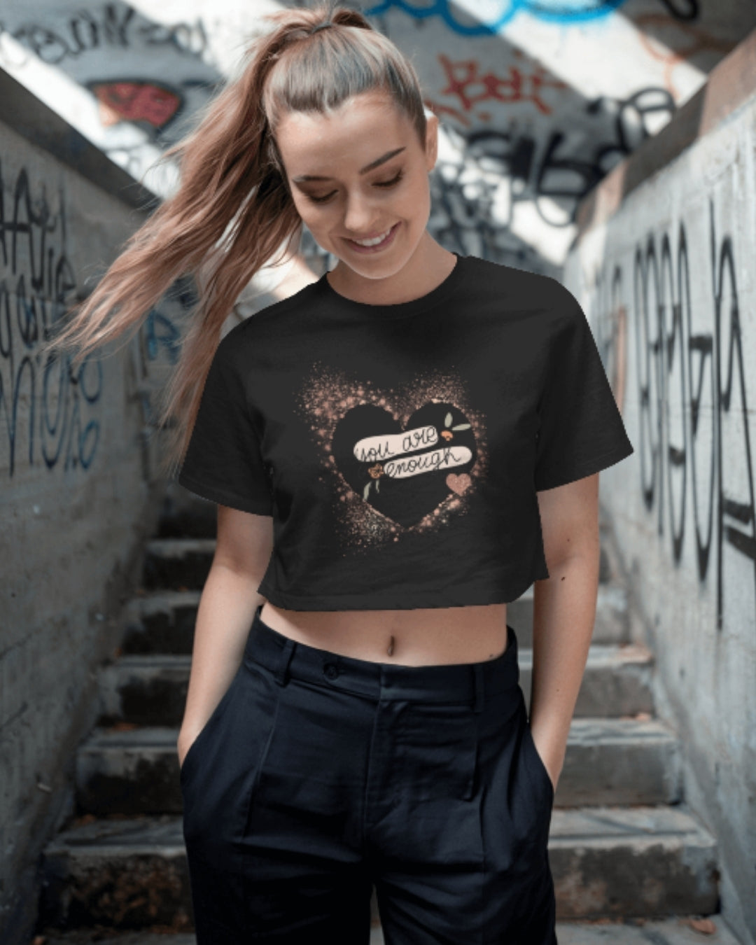 You Are Enough Crop Top | Heart Graphic Love Tee for Women