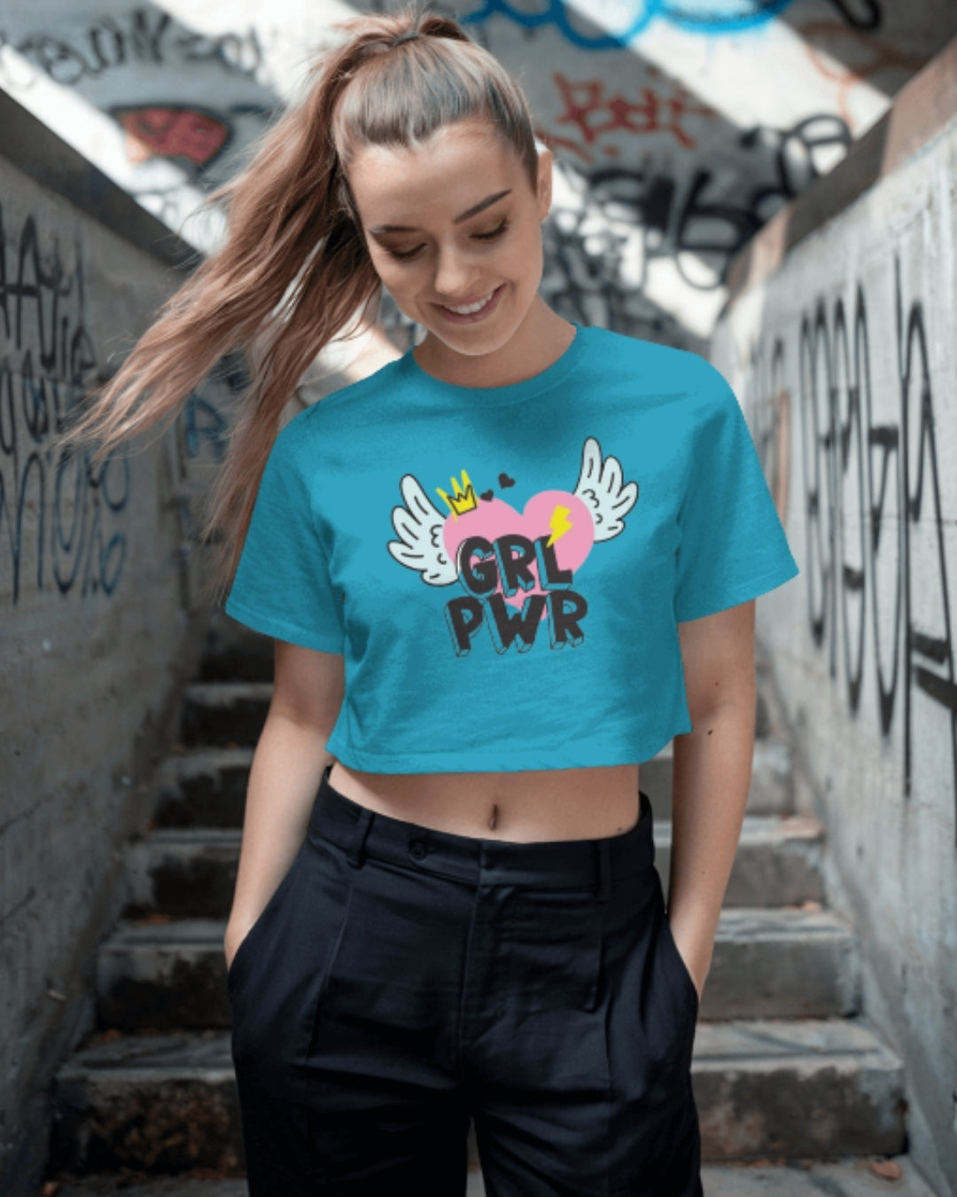 GRL PWR Crop Top for Women | Feminist Graphic Tee | Trendy Streetwear