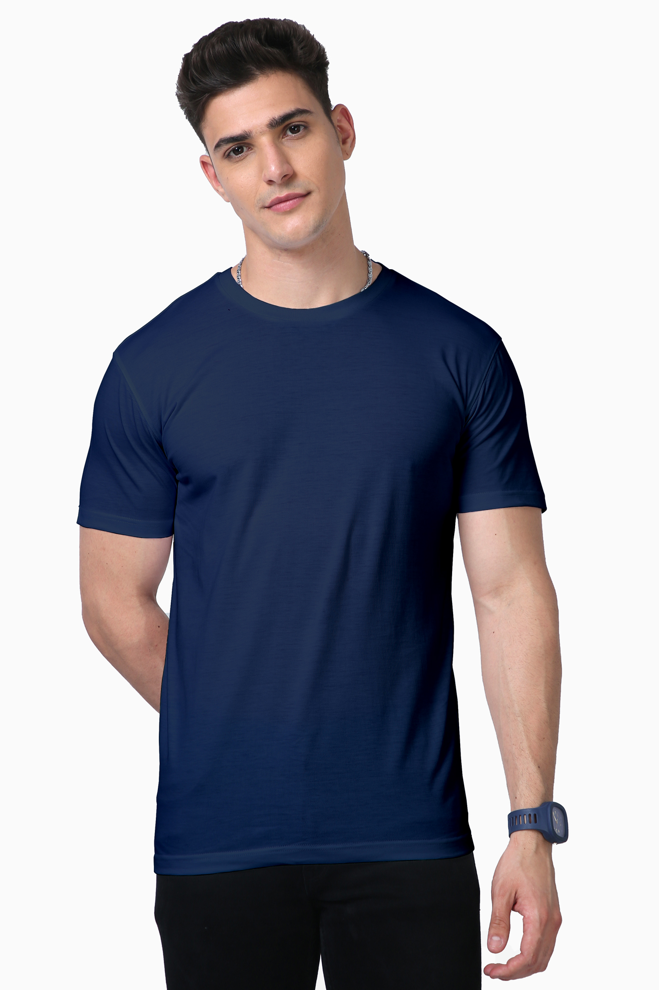 NAVY BLUE SOLID SUPIMA COTTON TEE EVERYDAY ESSENTIAL  – CLASSIC FIT IN LUXURY COTTON