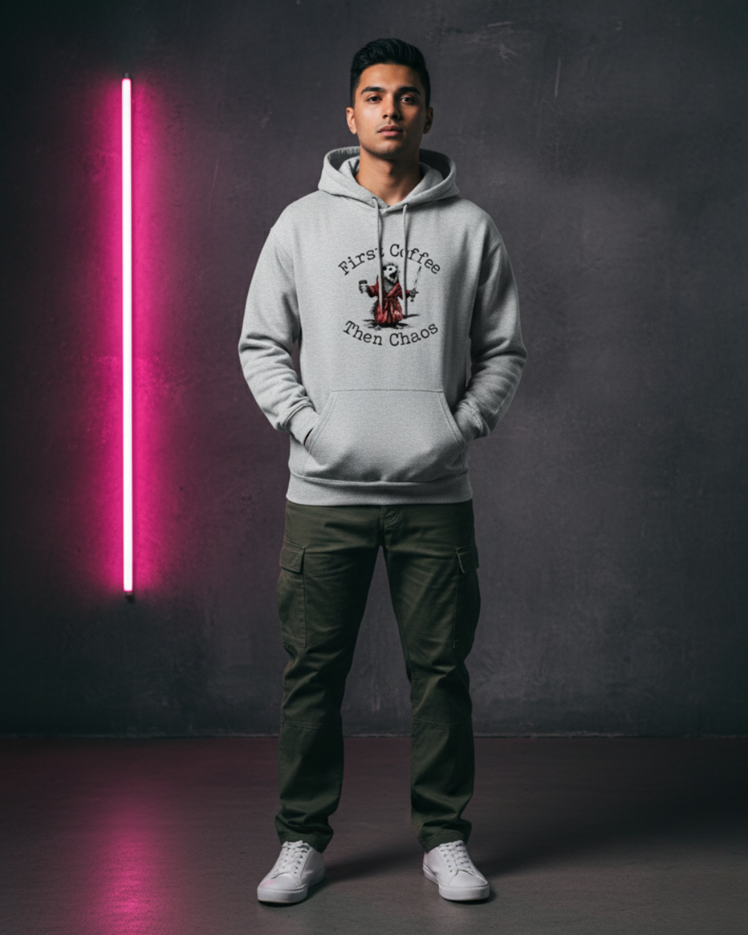 First Coffee Then Chaos Hoodie — Possum Warrior