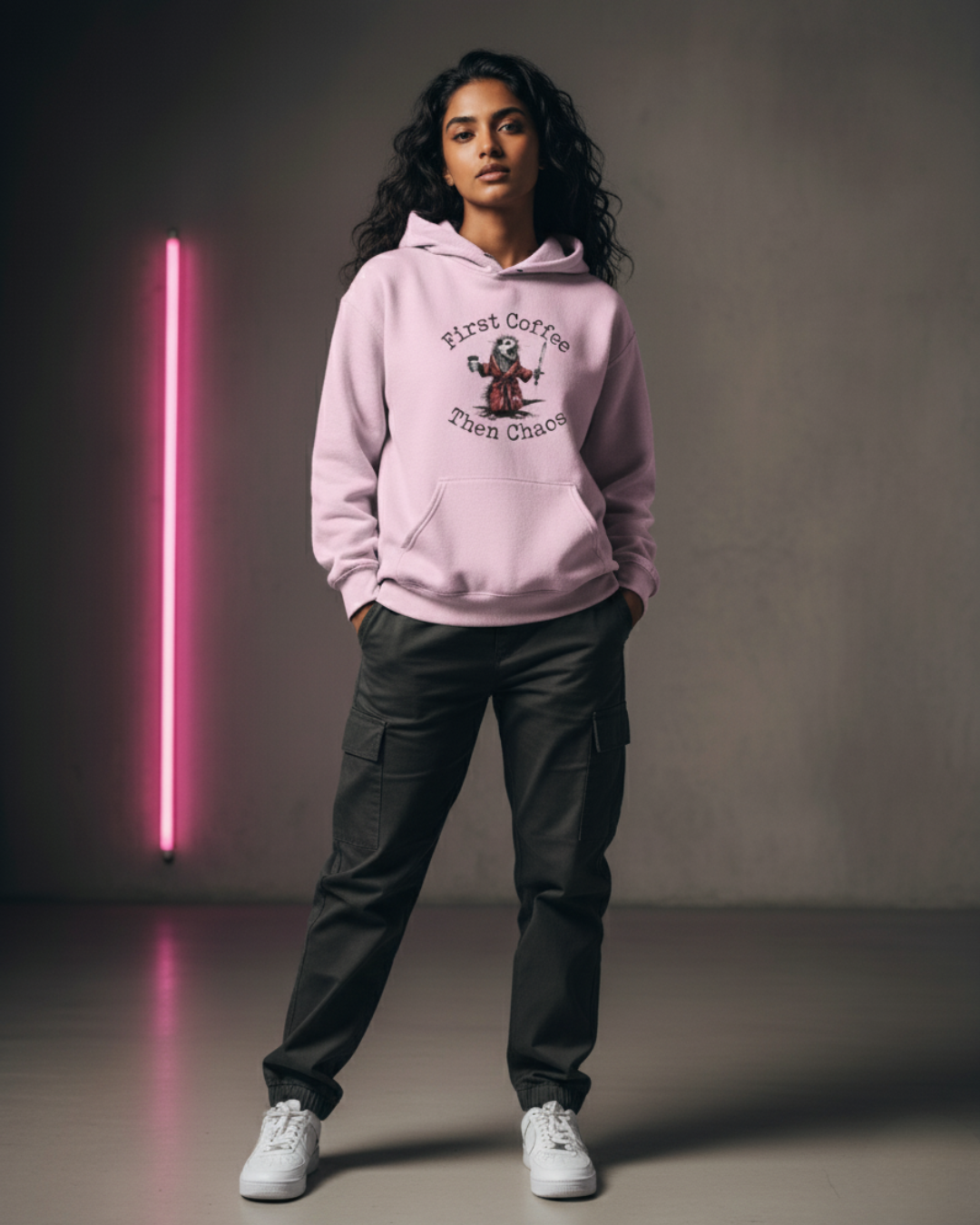 First Coffee Then Chaos Hoodie — Possum Warrior