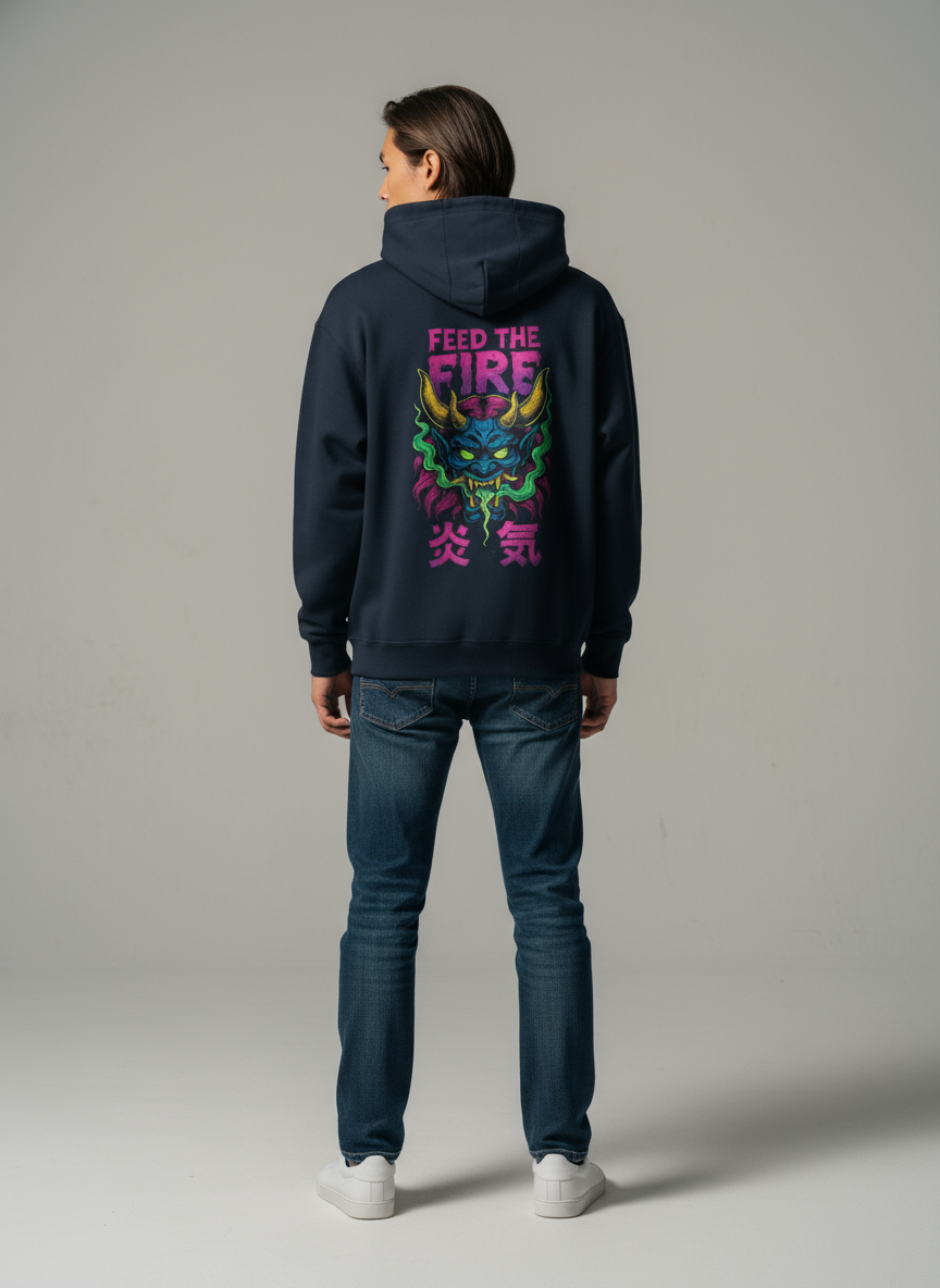 Feed The Fire Demon Hoodie — Neon Oni Flame Streetwear