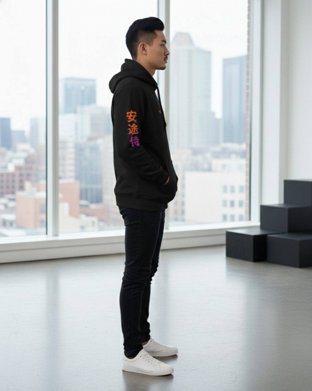 Code of Chaos Back Graphic Hoodie — Neon Samurai Katana Streetwear