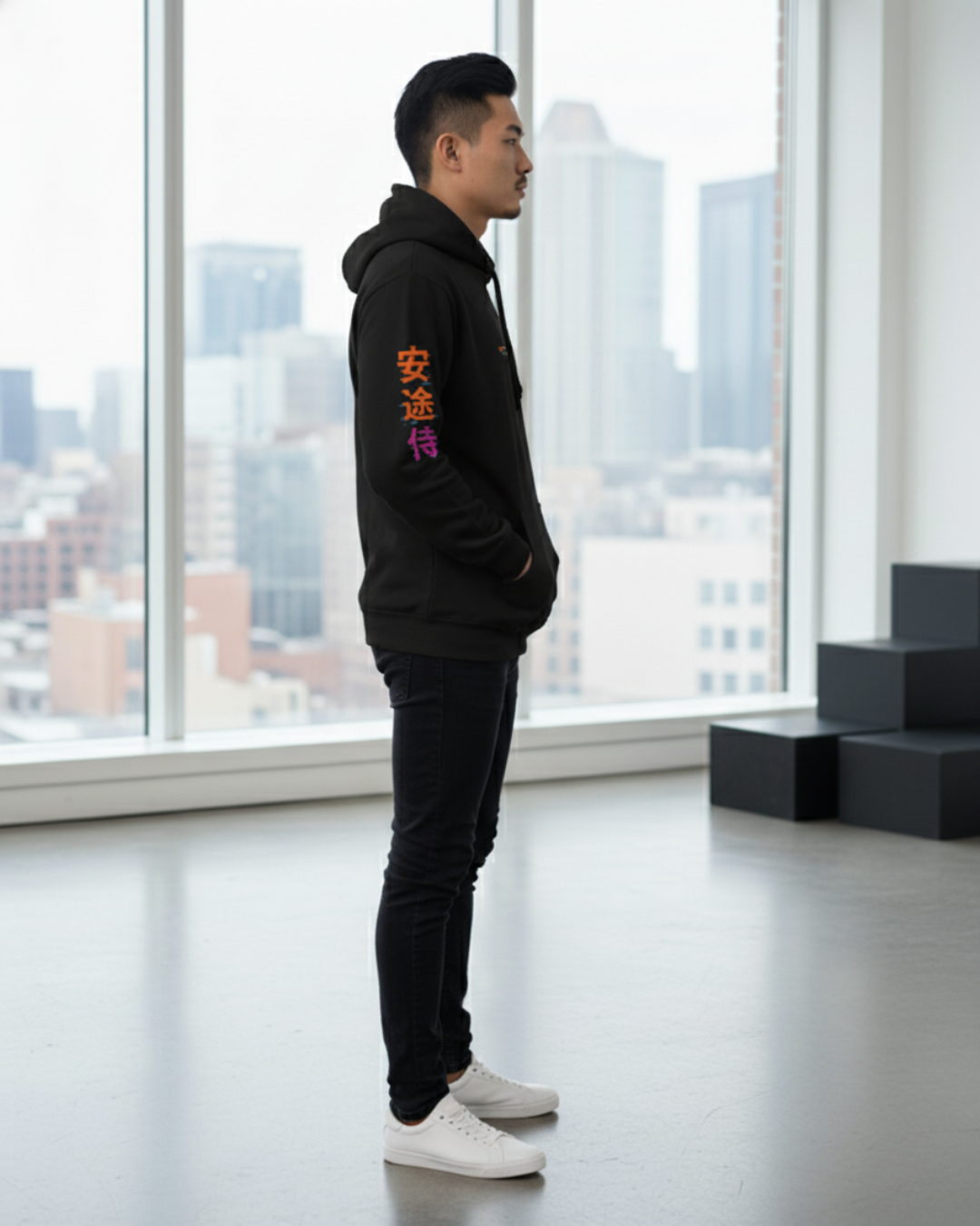 Code of Chaos Back Graphic Hoodie — Neon Samurai Katana Streetwear