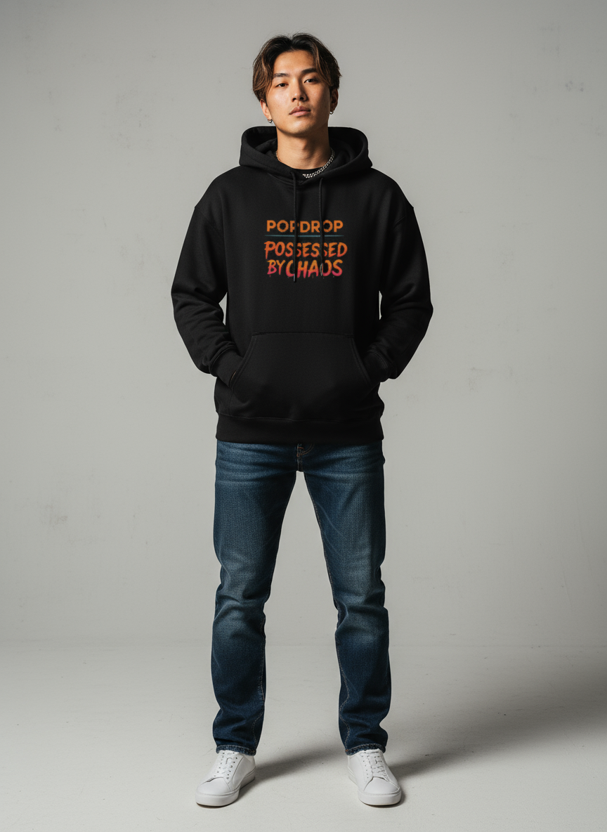 Possessed By Chaos Split-Face Hoodie — Neon Tribal Cyberstreet