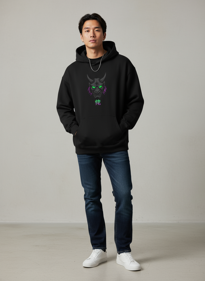 Feed The Fire Demon Hoodie — Neon Oni Flame Streetwear