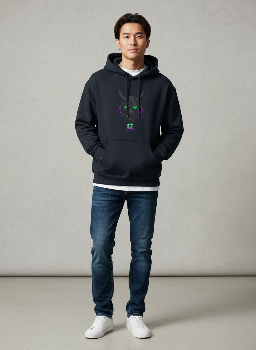 Feed The Fire Demon Hoodie — Neon Oni Flame Streetwear