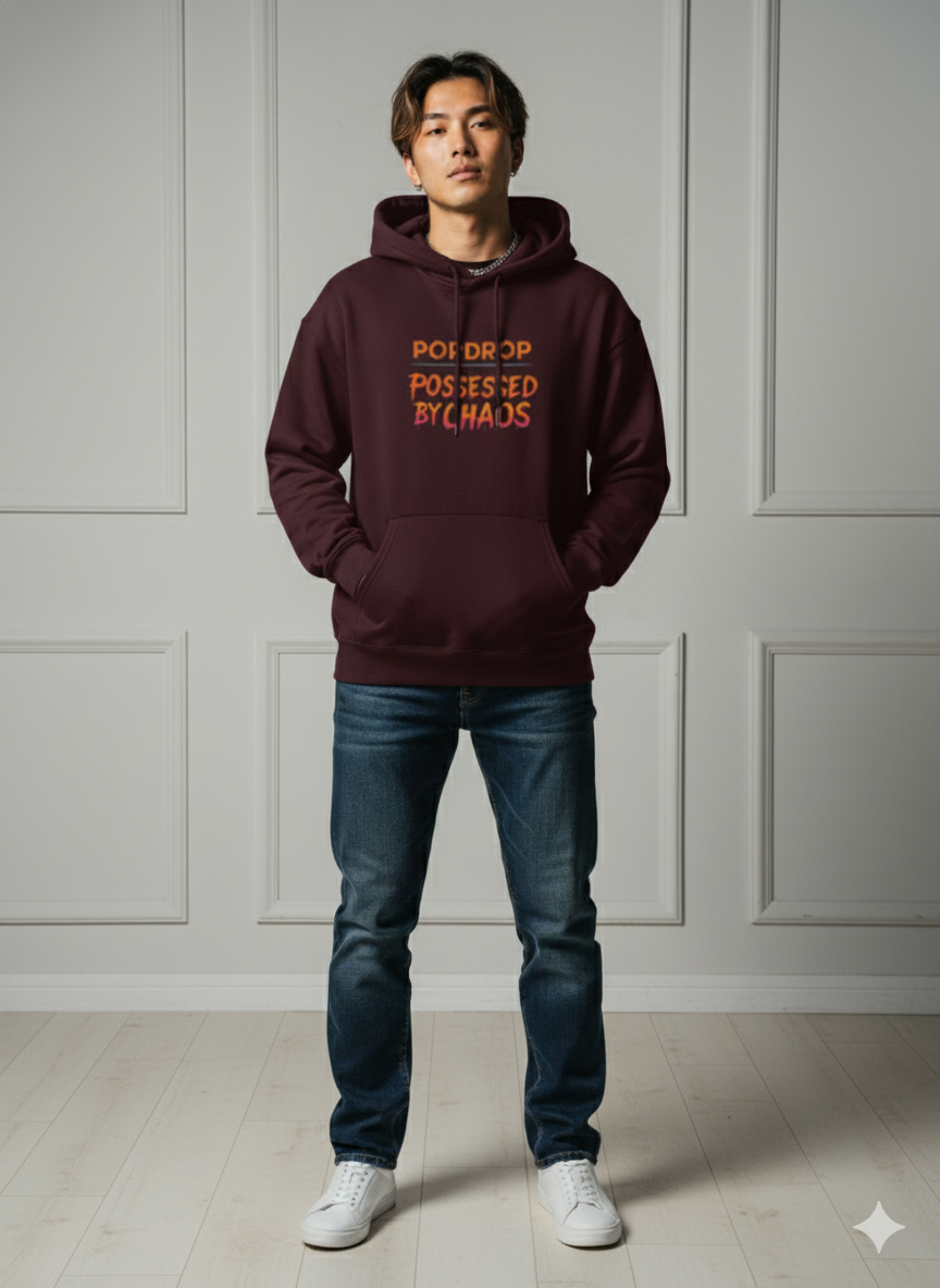 Possessed By Chaos Split-Face Hoodie — Neon Tribal Cyberstreet