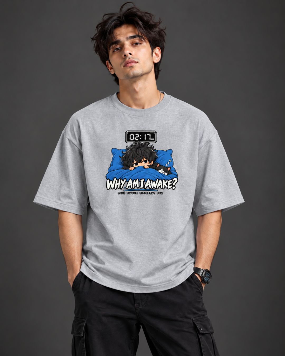 Why Am I Awake? Chibli Oversized T-Shirt
