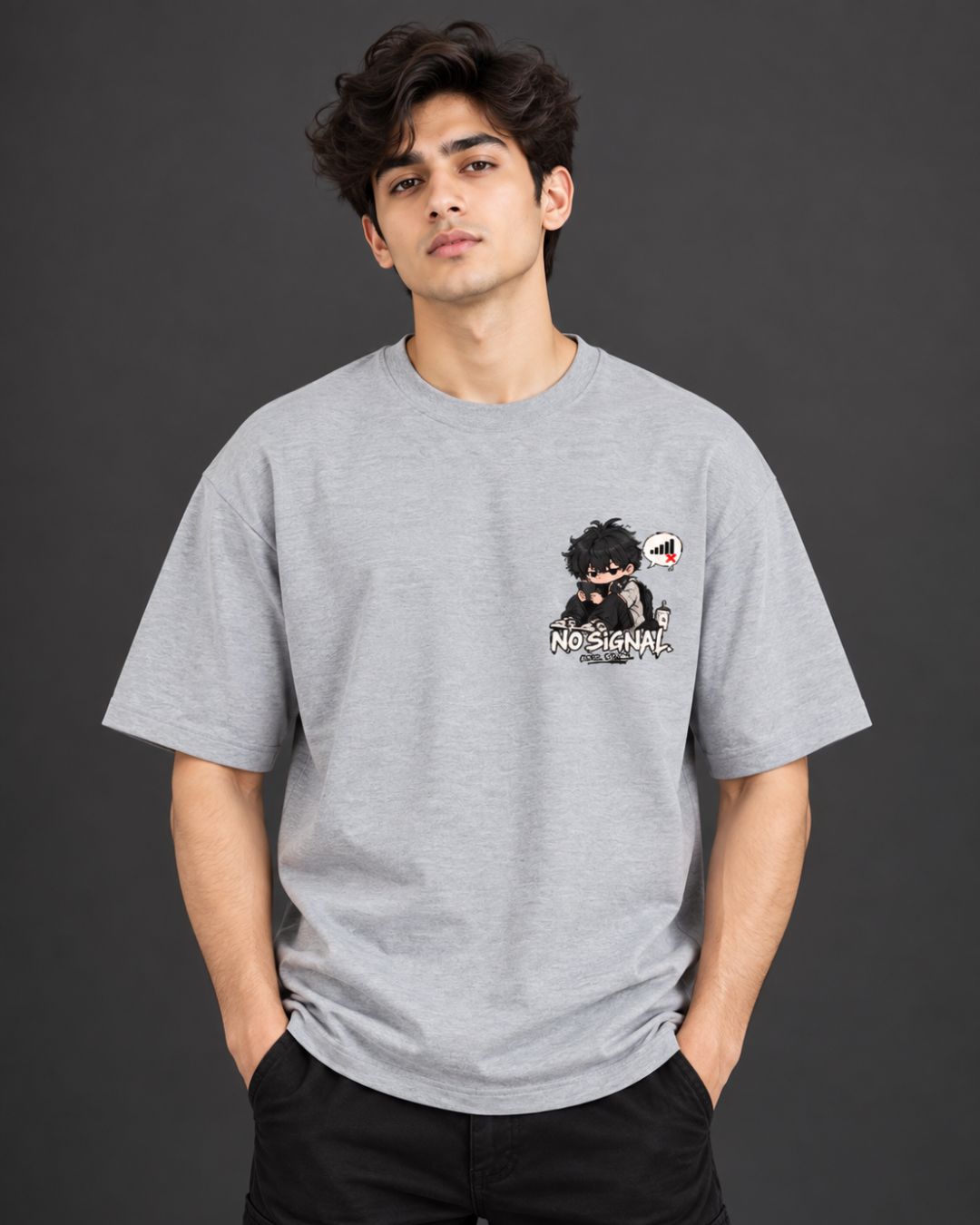 No Signal Graphic Oversized T-Shirt