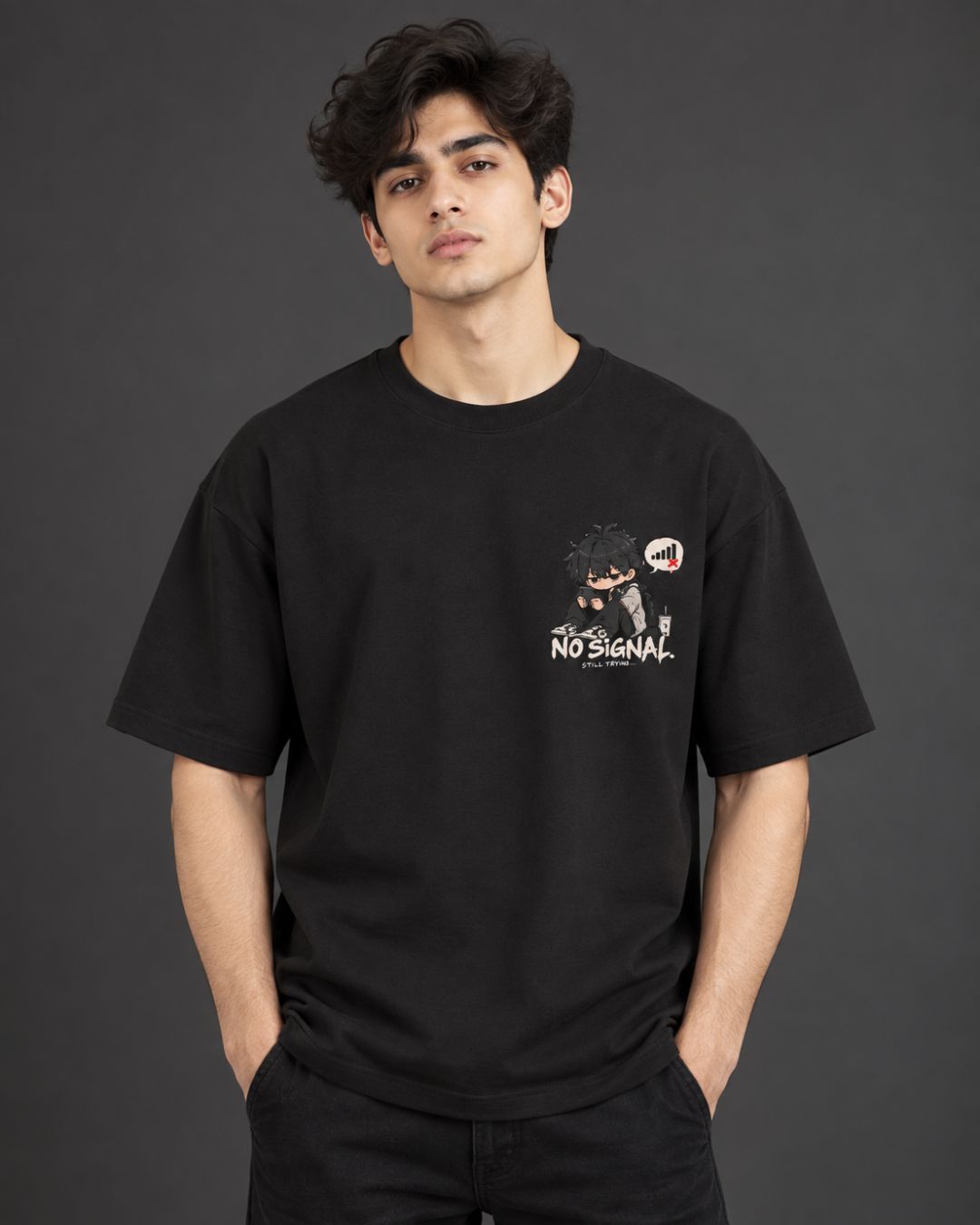 No Signal Graphic Oversized T-Shirt