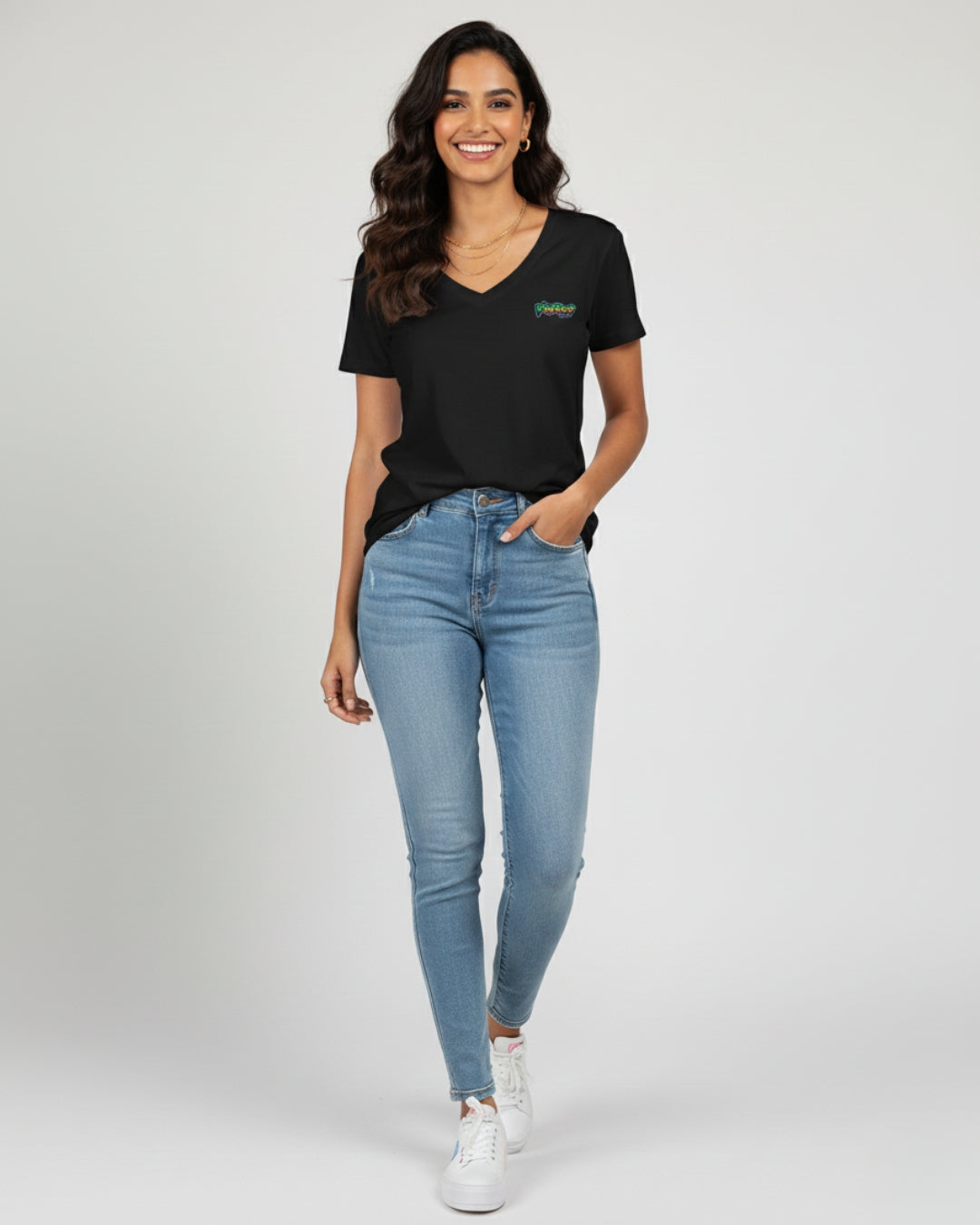 Black PopDrop Logo Unisex V-Neck Tee | Urban Streetwear Essential