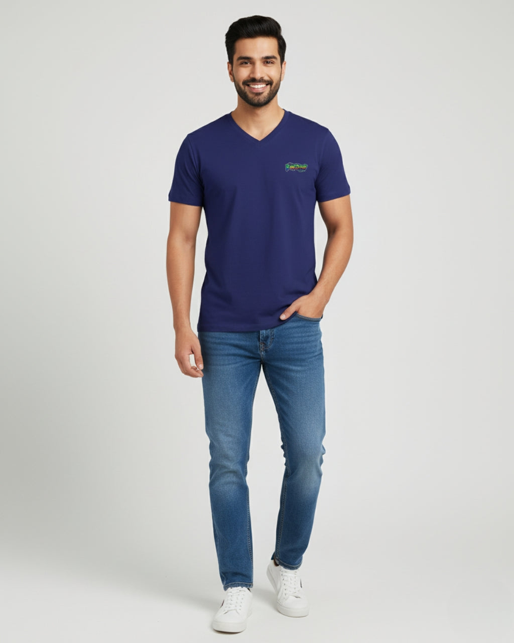 Royal Blue PopDrop Logo Unisex V-Neck Tee | Streetwear Essential