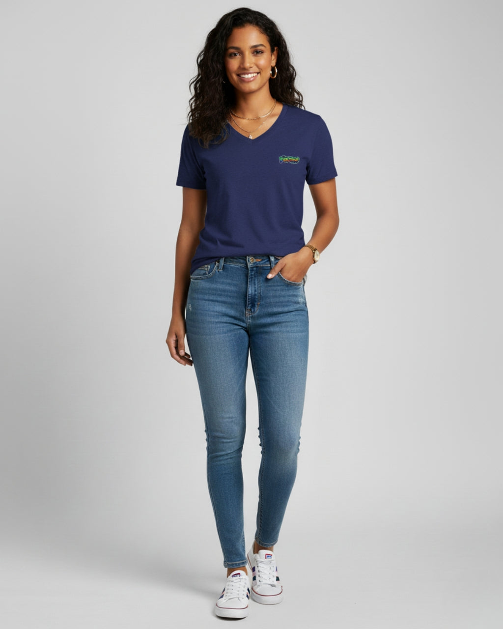 Royal Blue PopDrop Logo Unisex V-Neck Tee | Streetwear Essential