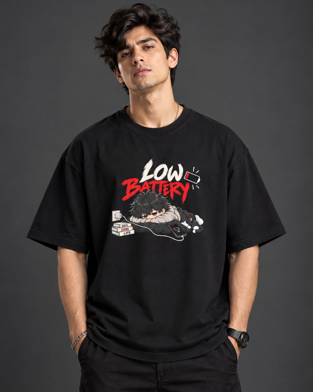 Low Battery Graphic Oversized T-Shirt