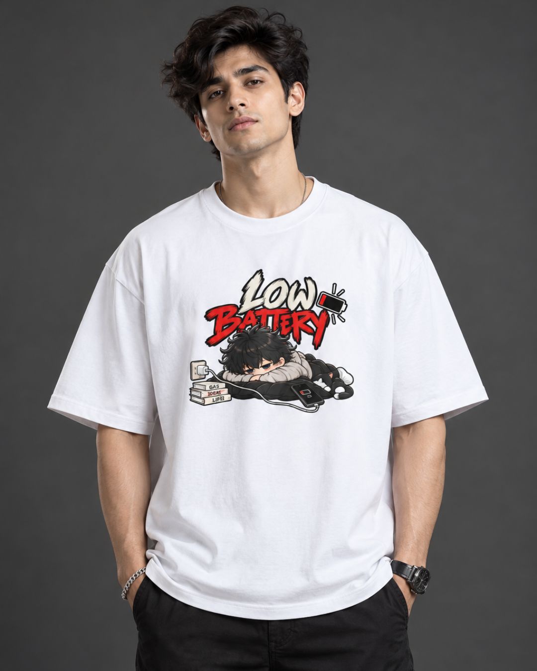 Low Battery Graphic Oversized T-Shirt