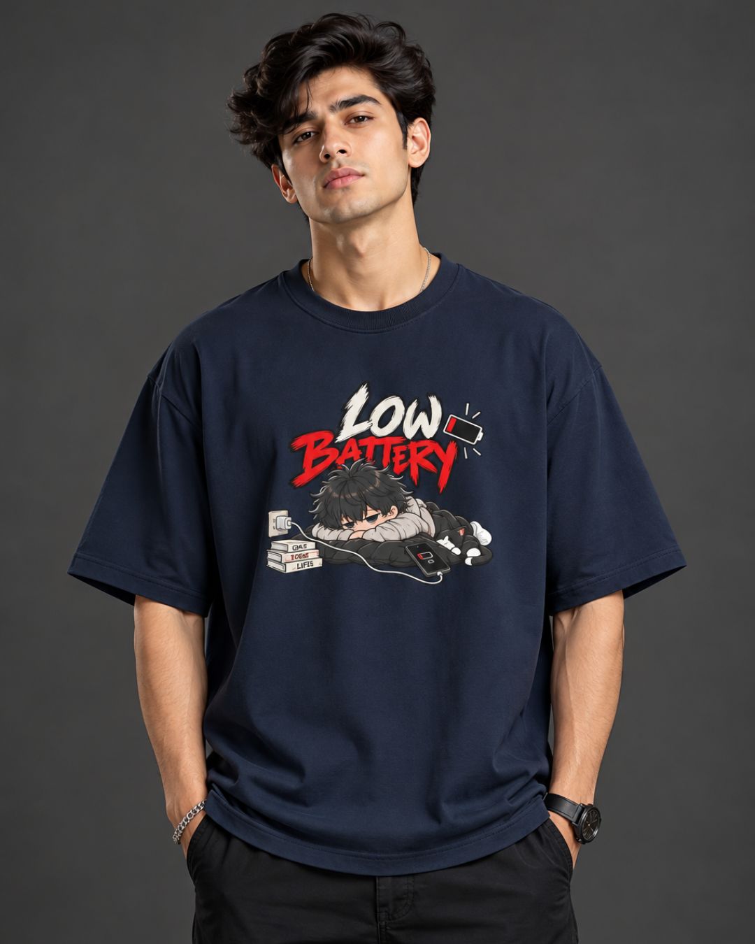 Low Battery Graphic Oversized T-Shirt