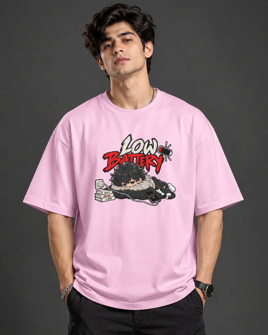 Low Battery Graphic Oversized T-Shirt