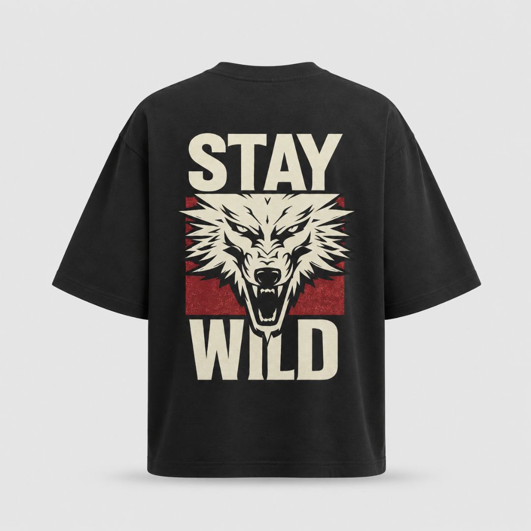 Artwear Stay Wild Wolf Graphic Oversized T-Shirt