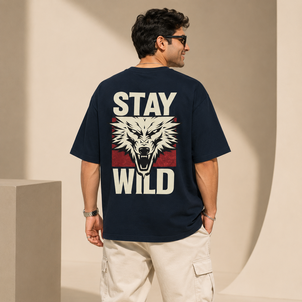 Artwear Stay Wild Wolf Graphic Oversized T-Shirt