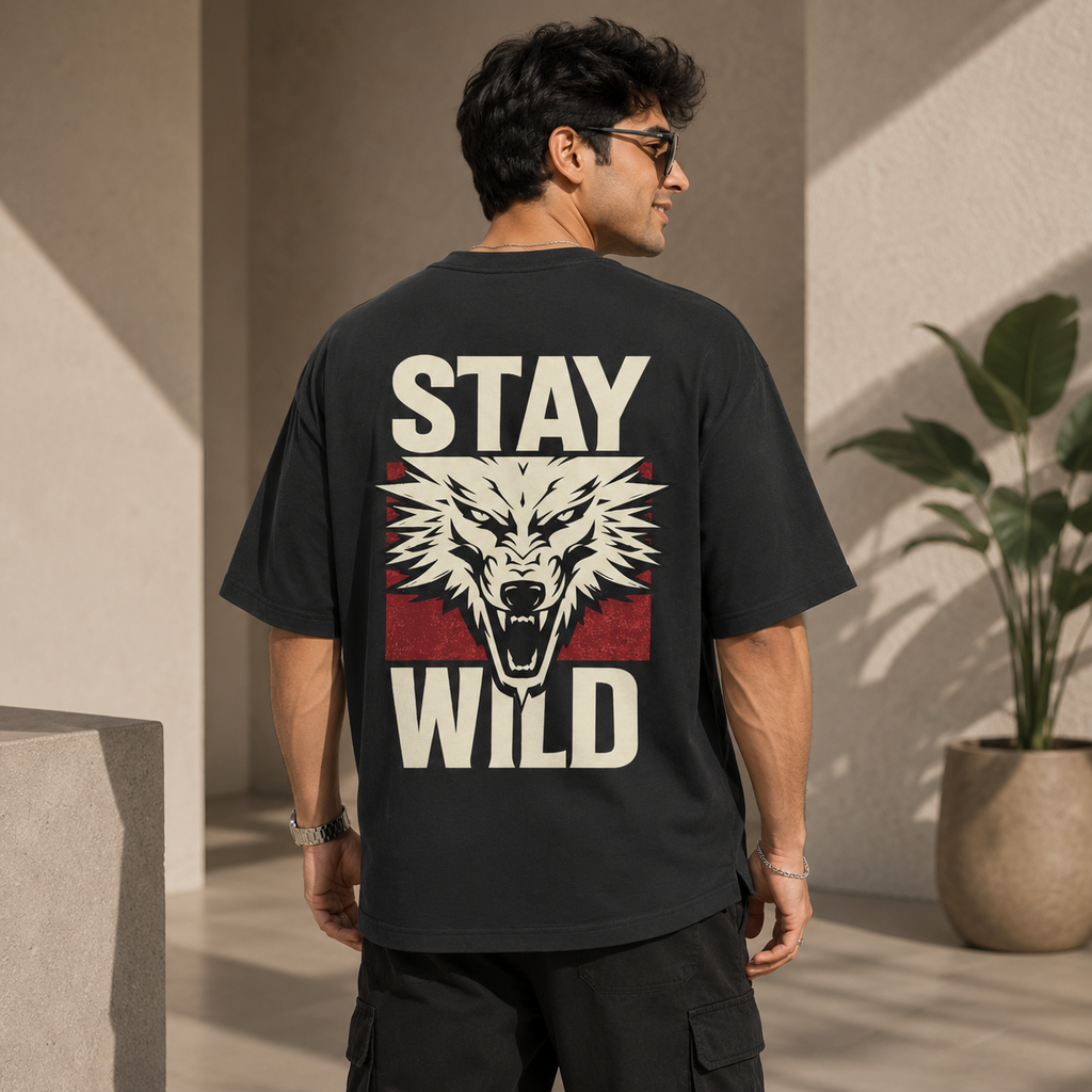 Artwear Stay Wild Wolf Graphic Oversized T-Shirt