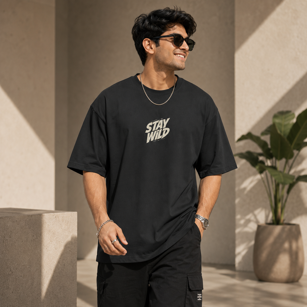 Artwear Stay Wild Wolf Graphic Oversized T-Shirt