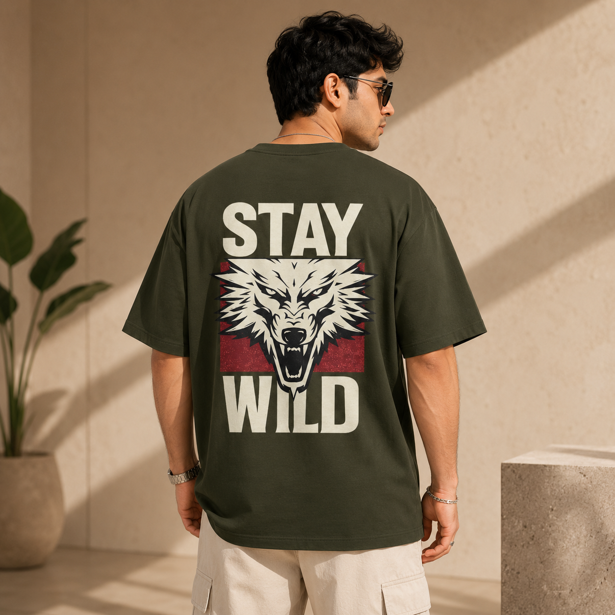 Artwear Stay Wild Wolf Graphic Oversized T-Shirt