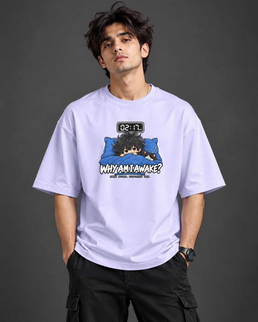 Why Am I Awake? Chibli Oversized T-Shirt