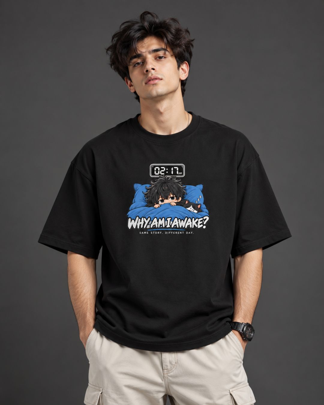 Why Am I Awake? Chibli Oversized T-Shirt
