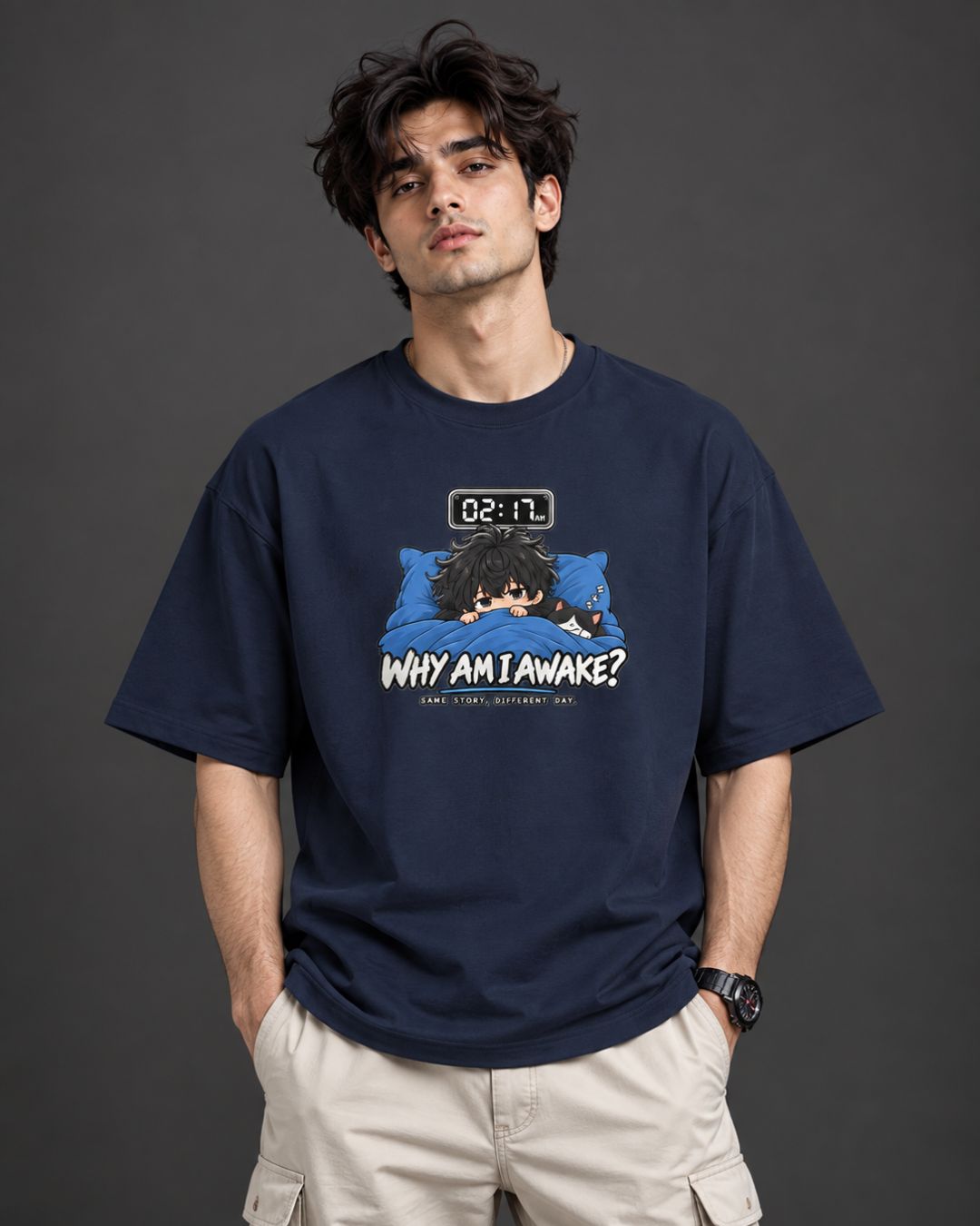 Why Am I Awake? Chibli Oversized T-Shirt